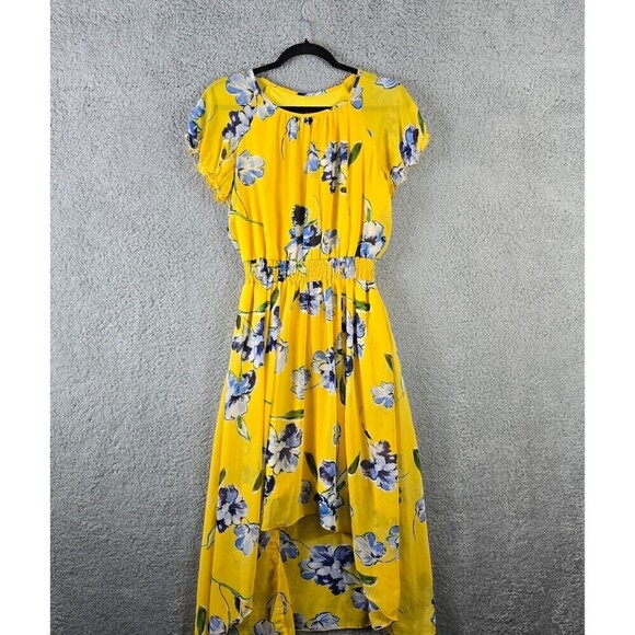 Womens Floral Asymmetrical Chiffon Dress 8 Butter Yellow Country Boho Bloomcore - Picture 1 of 9